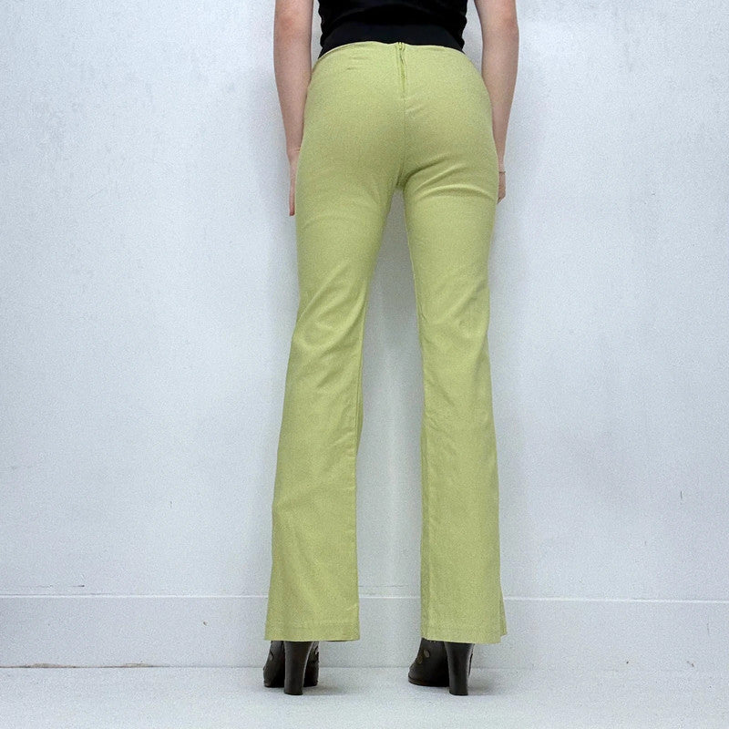 green flared trousers