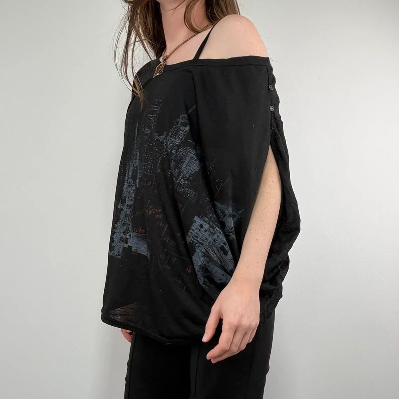 black graphic slouchy off the shoulder t-shirt