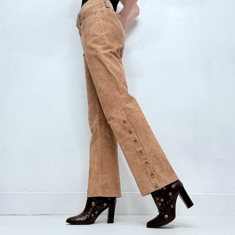 tan suede leather flared 70s trousers