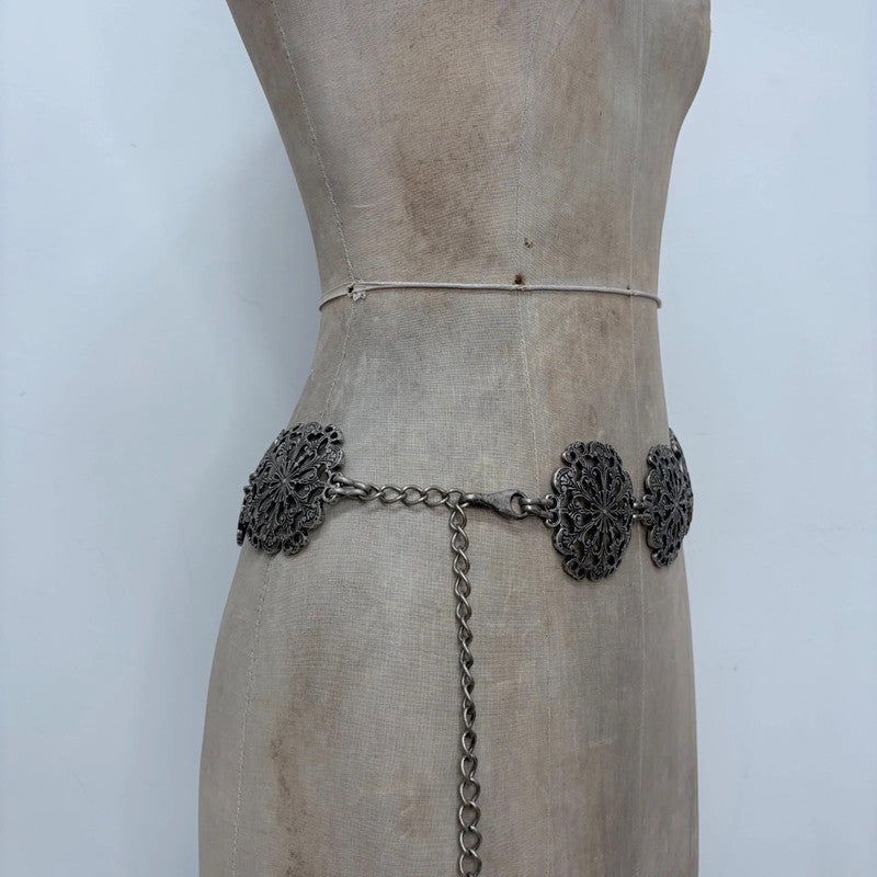 chunky silver metal waist chain belt
