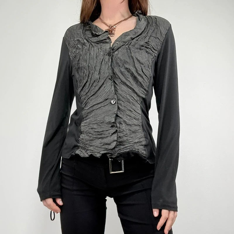 Button through textured cardigan with jersey flare sleeve