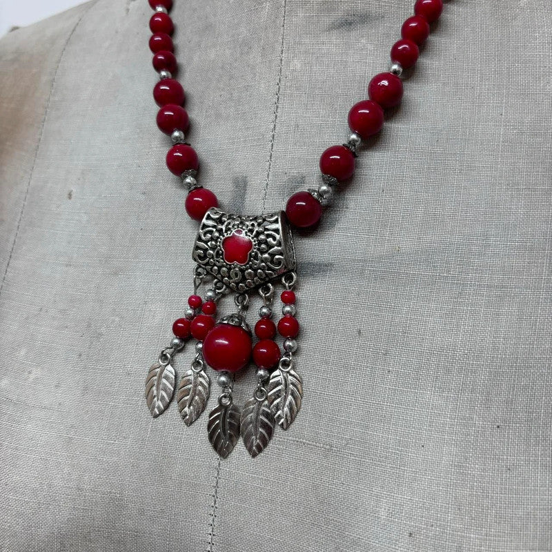 red silver boho necklace