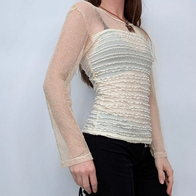 sheer crinkle ruffle t-shirt