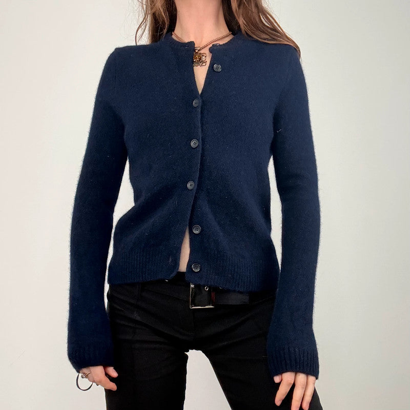 navy blue wool knitted cardigan
