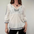 White Crochet Embroidered Cotton Blouse