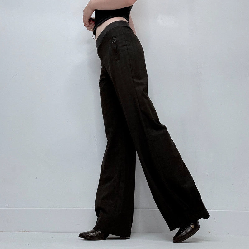 Cop Copine brown pinstripe check stretch waist low rise trousers