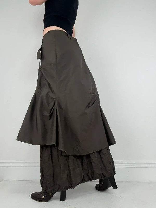 khaki layered tech utility maxi skirt