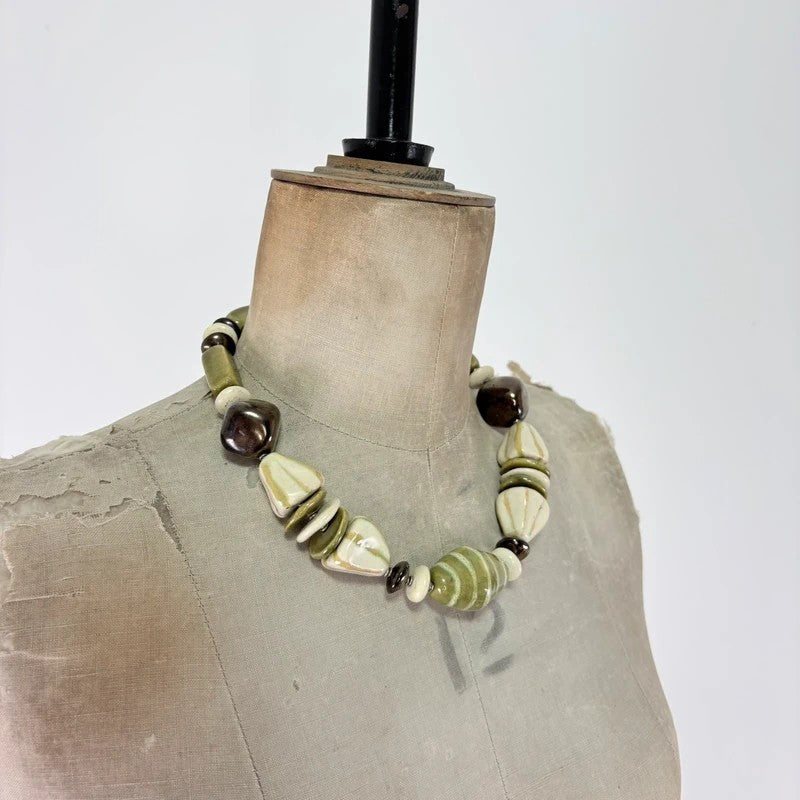 Chunky green brown bead necklace
