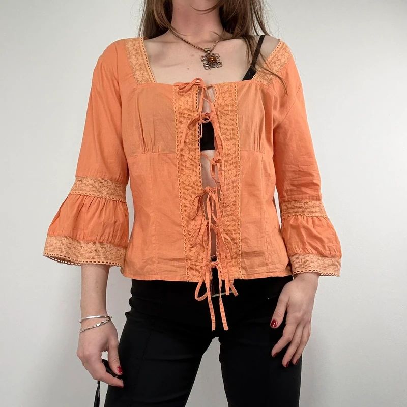 flared orange lace cotton blouse