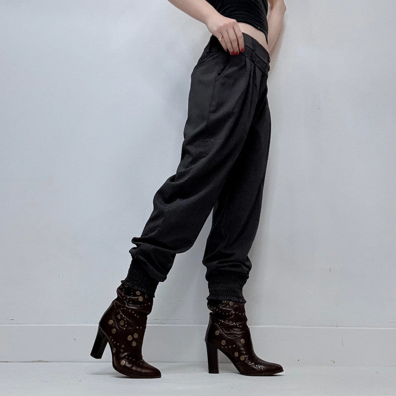 grey pleated front puff slouch trousers