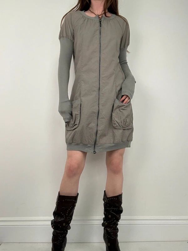 khaki Cop Copine long sleeve puff utility dress