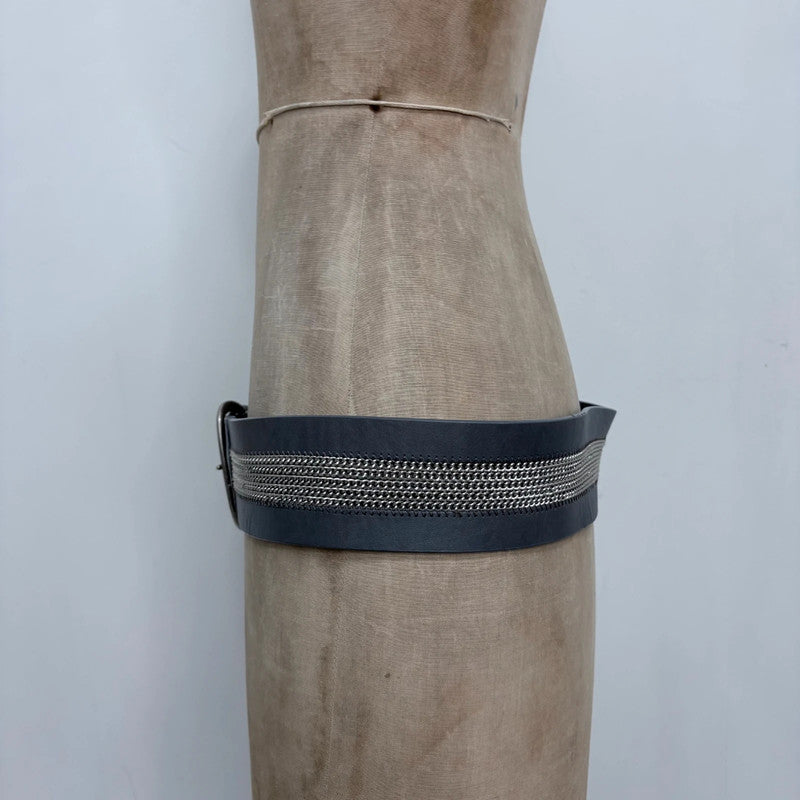 thick oversized grey chain leather belt