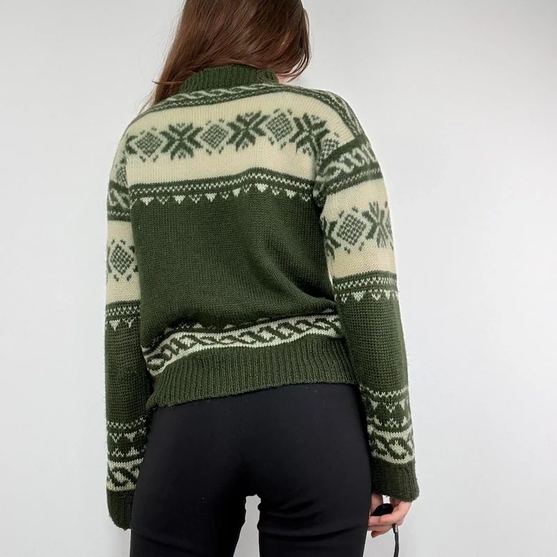 green wool fairisle knitted jumper