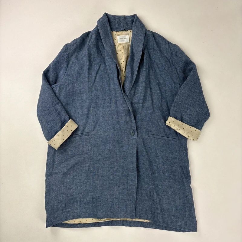 blue linen slouchy oversized long blazer