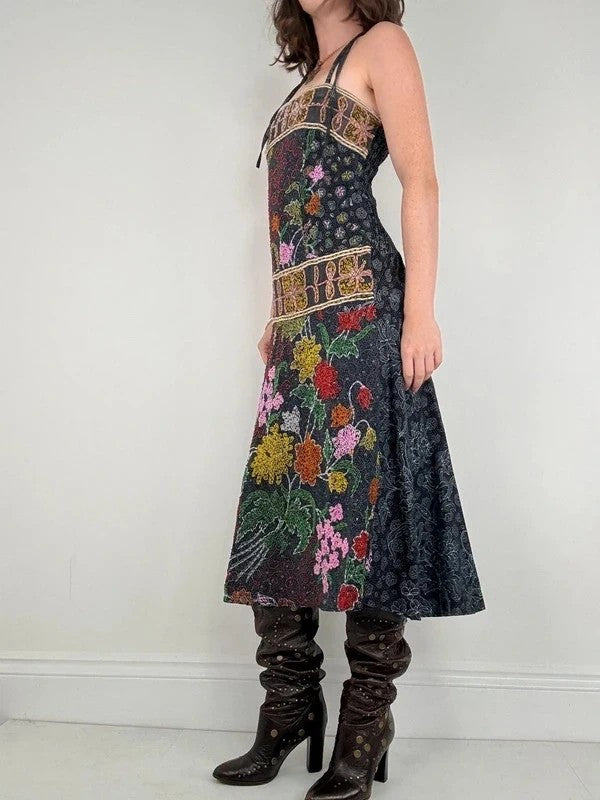 beaded hippy boho floral embellished midi dress