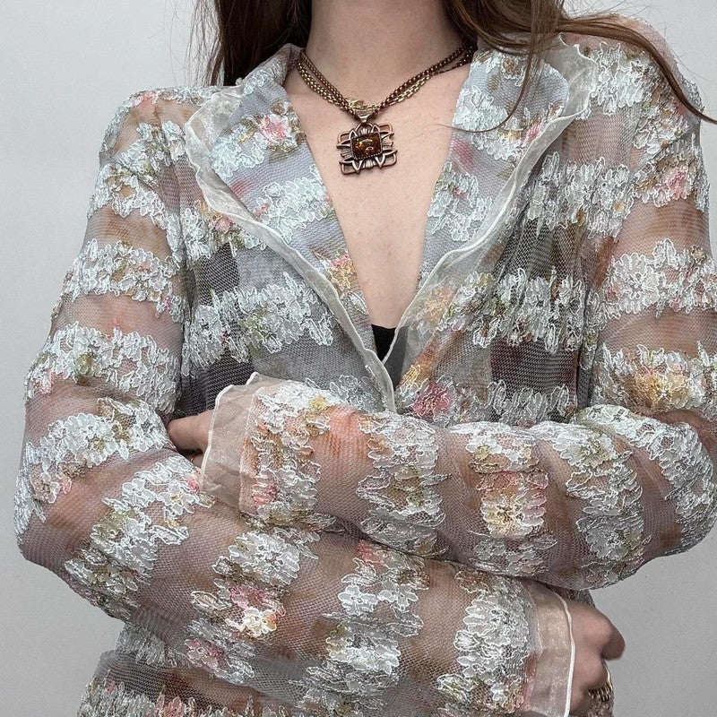 sheer lace embroidered shirt