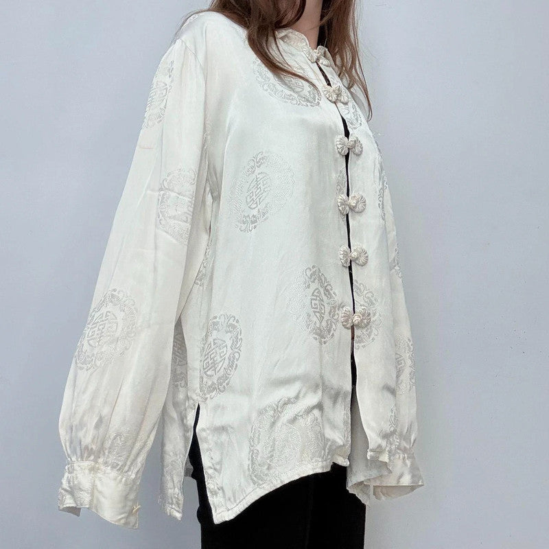 cream silk flared oversized floaty shirt