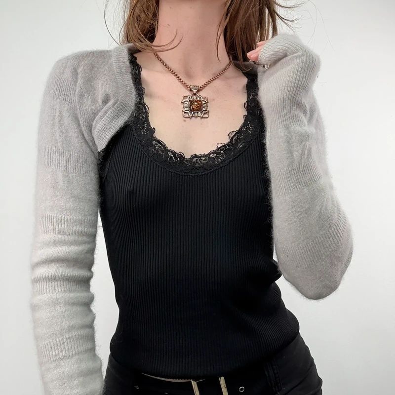 grey angora wool ballerina cropped bolero cardigan