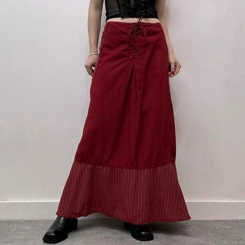 Red linen corset maxi skirt