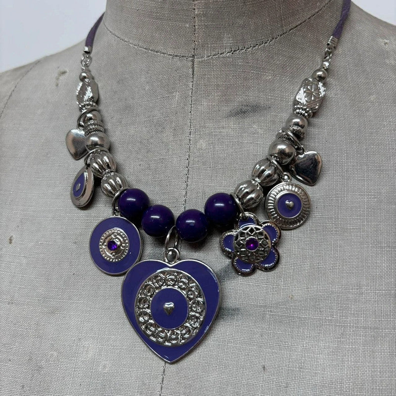 chunky boho beaded charm necklace