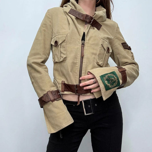 buckle belted flared cargo jacket