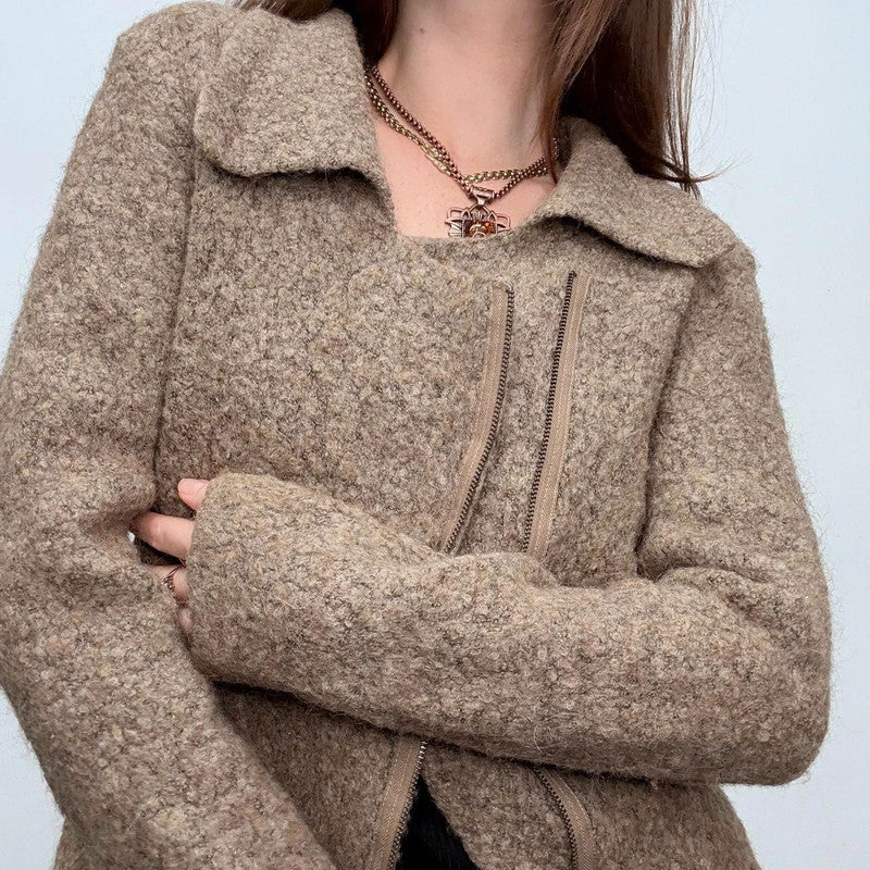 tan wool asymmetric jacket