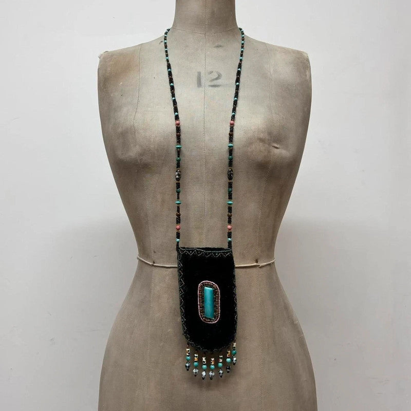 boho beaded velvet pouch