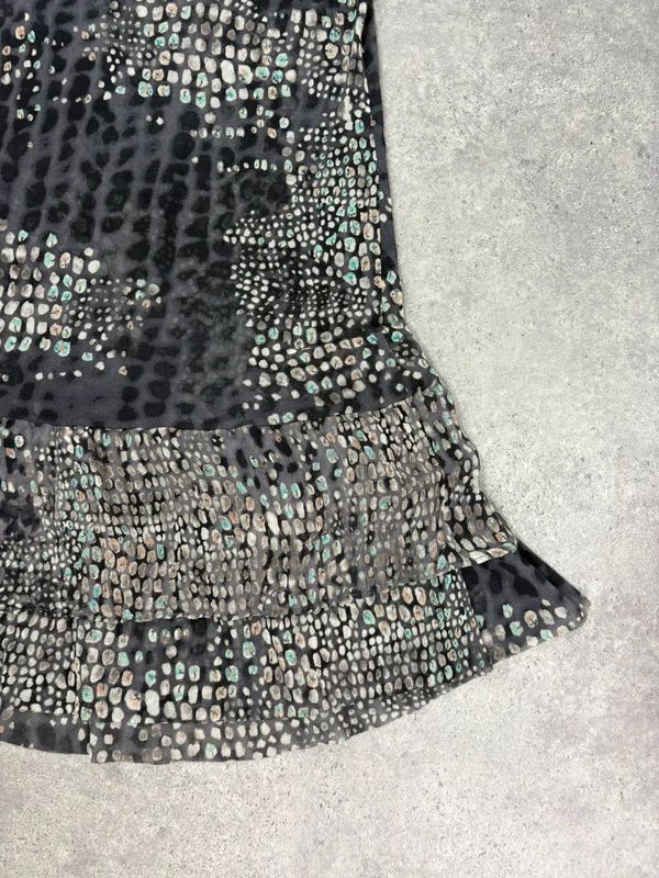 slouchy grey polkadot snake cowl neck draped mini dress