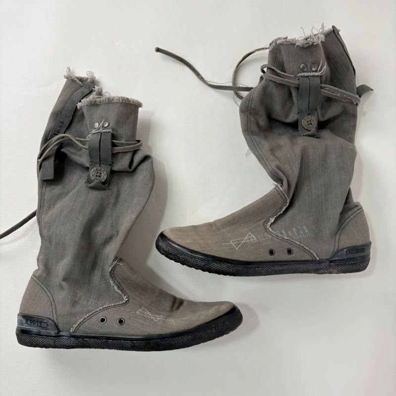 grey canvas slouchy trainer boots