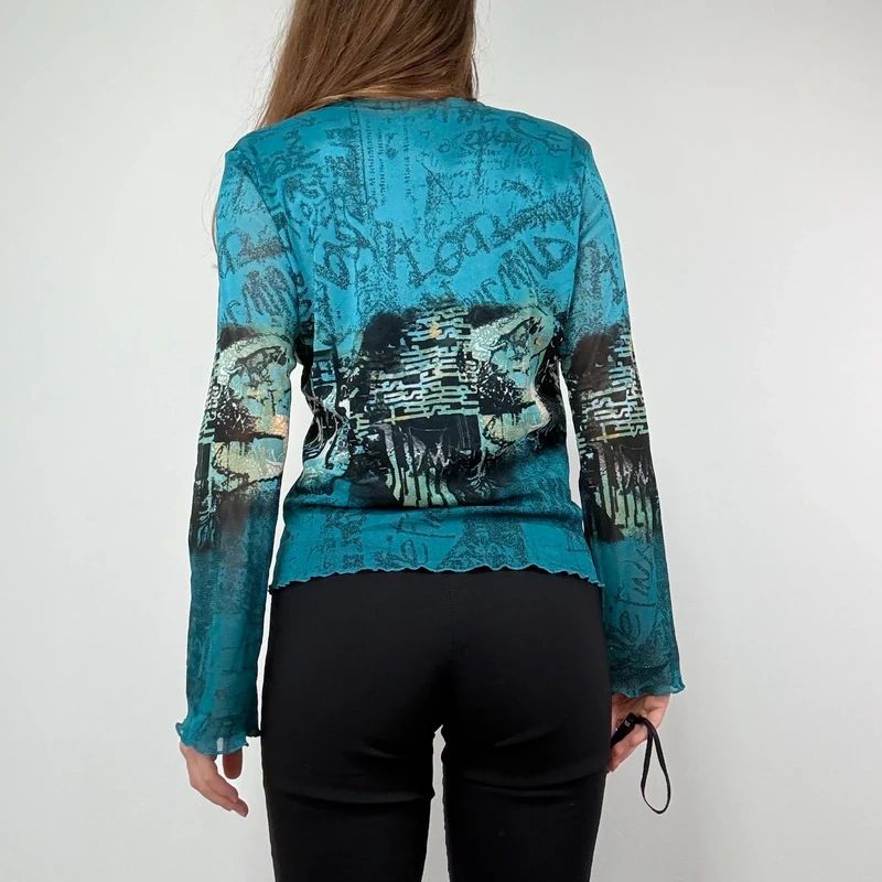 Graphic printed Grunge Mesh Top