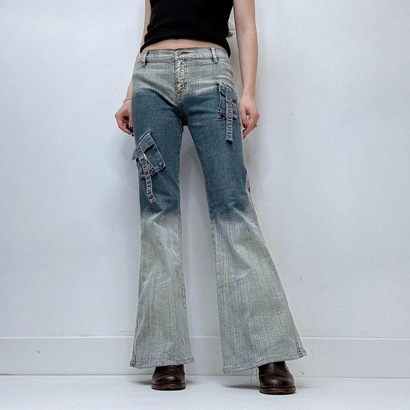 distressed grunge flared cargo jeans