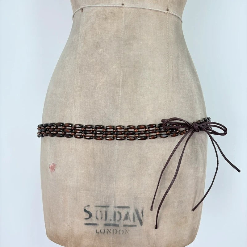 Brown beaded waist chain belt