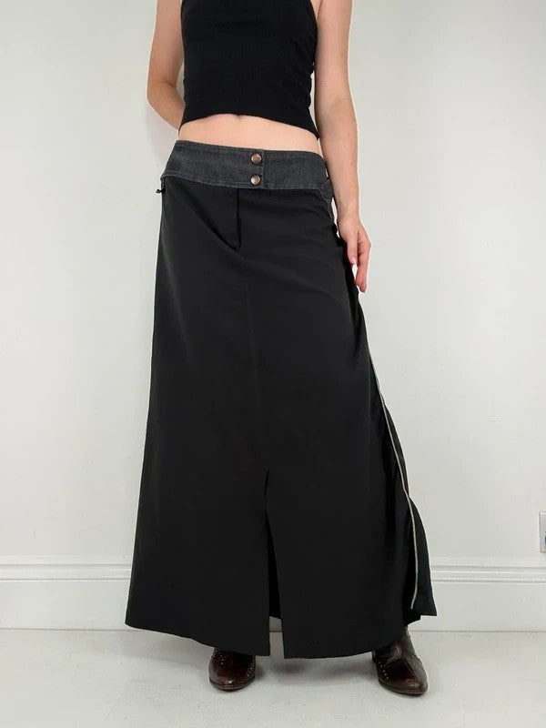 Black Cop Copine Paris maxi skirt with denim waistband