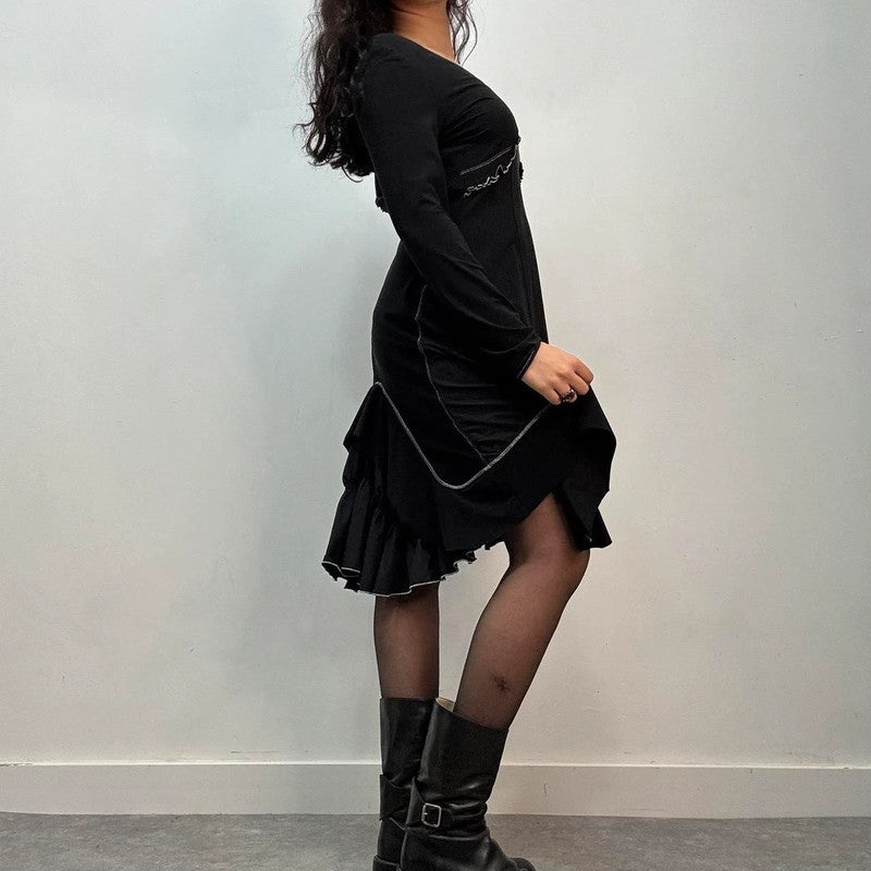 black flared handkercheif midi dress