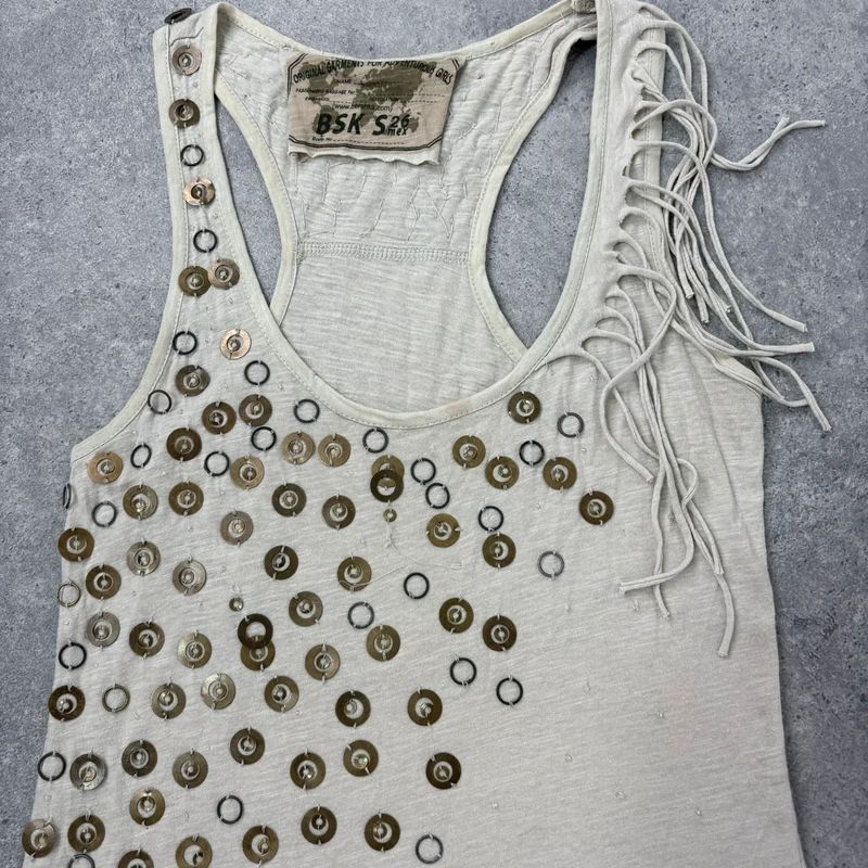 slouchy tan metal studded embelsihed vest top