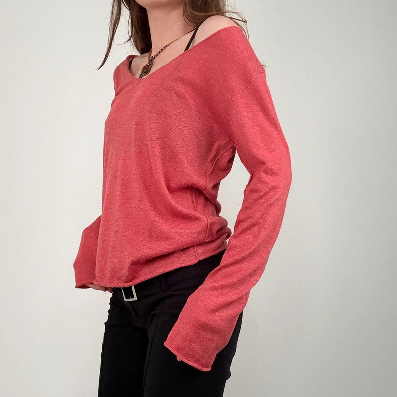 pink slouchy knit off the shoulder jumper