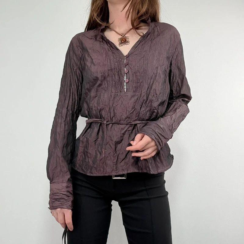 crinkle flared gathered blouse