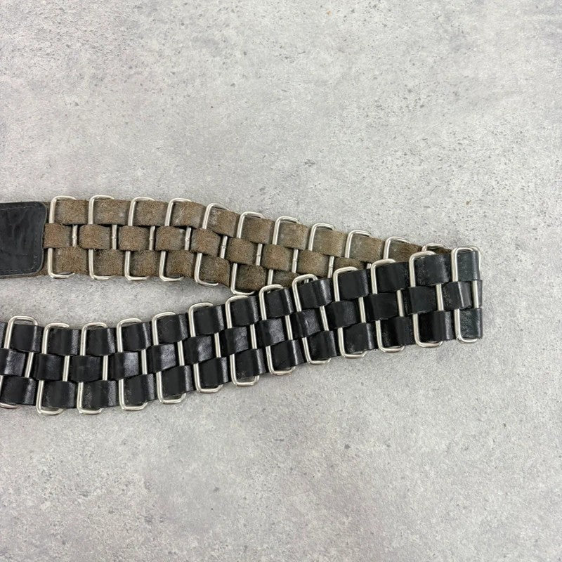 Black leather chunky metal belt