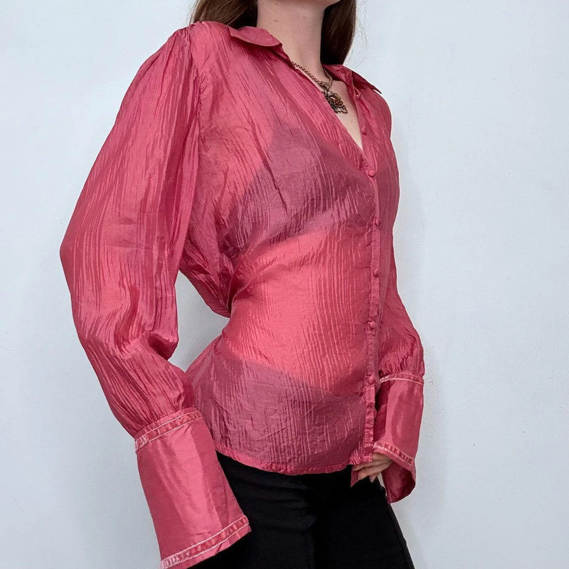 pink crinkle silk vintage cuffed shirt