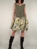 Cargo khaki patterned toggle midi puff dress