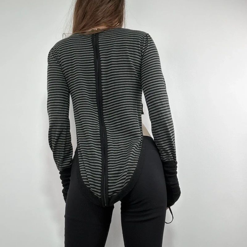 cropped pinstripe gathered engineered jumper
