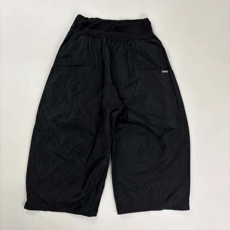 Black barrel wide leg tech trousers