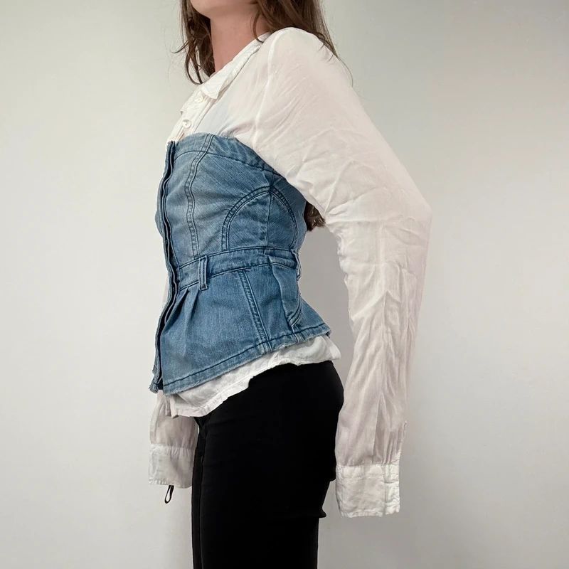AllSaints stuctured Denim Corset Top
