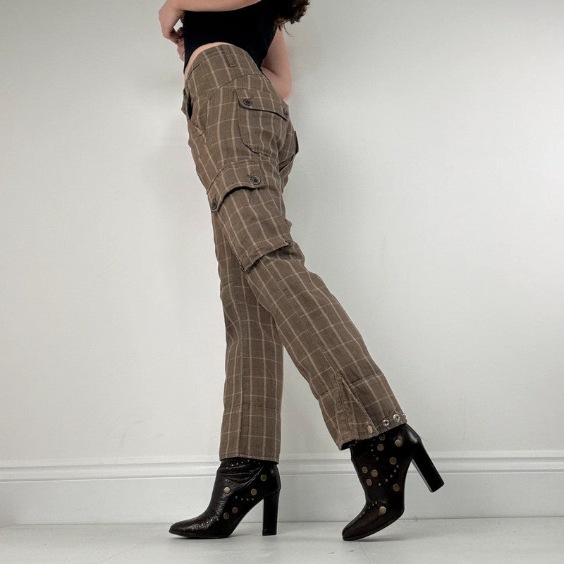 brown tartan Diesel straight leg utility trousers