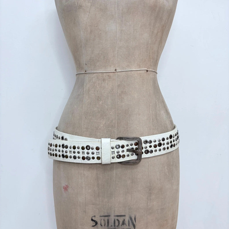 white leather studded belt