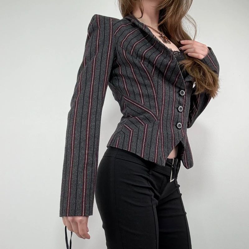 Striped fitted cropped archival blazer