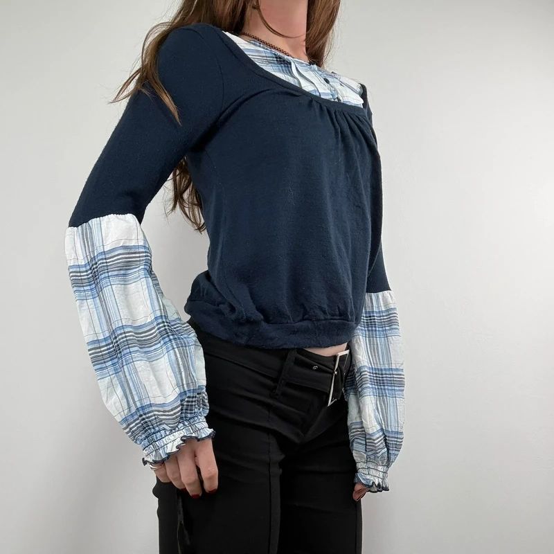 navy layered shirt jumper