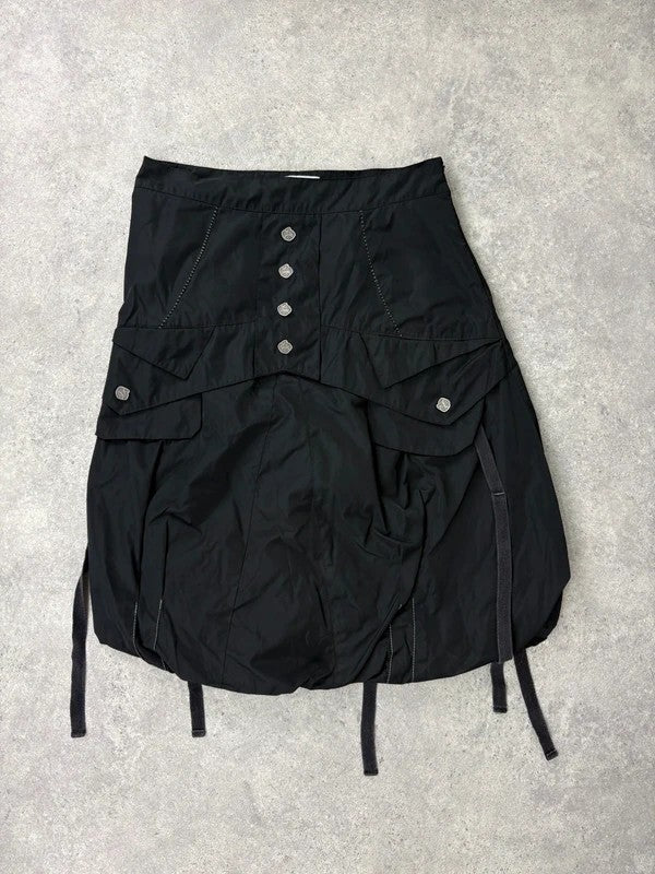 black grunge puff midi skirt