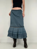 Blue cotton lace tiered maxi skirt