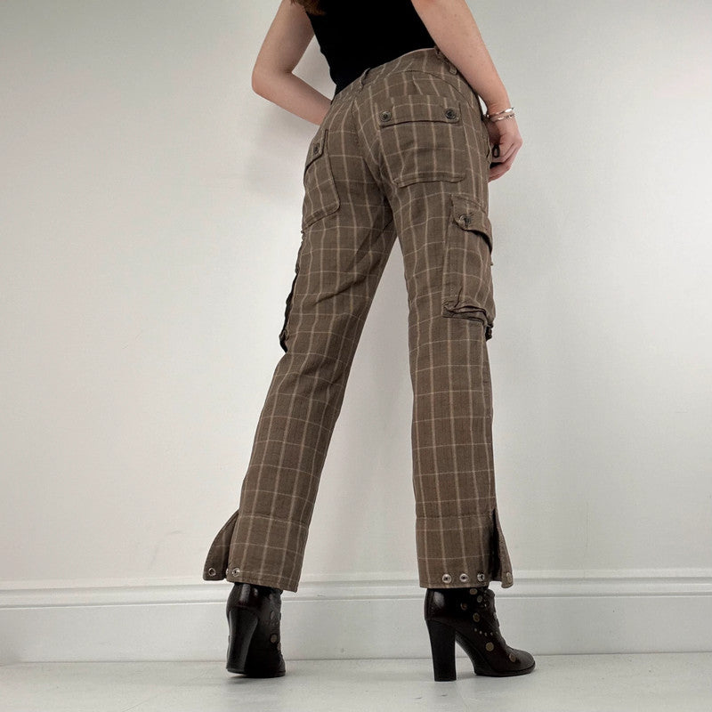 brown tartan Diesel straight leg utility trousers